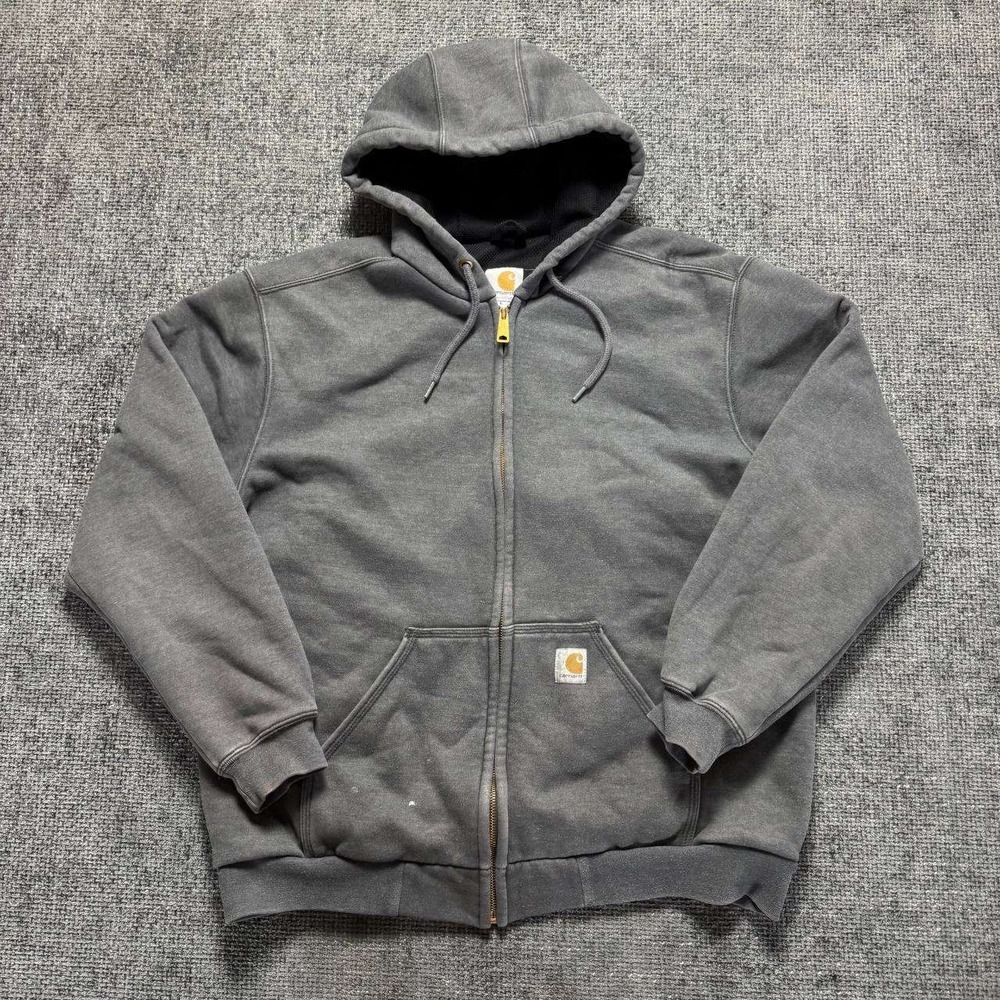 Carhartt Full Zip Hoodie Mens L Gray Thermal Lined Rain Defender Workwear JAKE